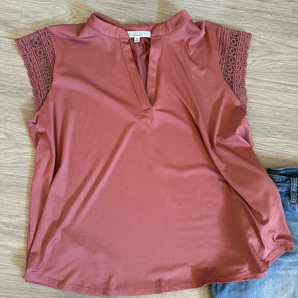 Sweet Rain Plus Size Terracotta V-Neck Blouse